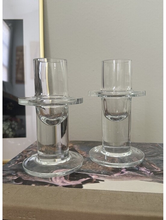 KROSNO Other - KROSNO Glass Candle Holders 6"' Heavy Pillar Clear Set of 2